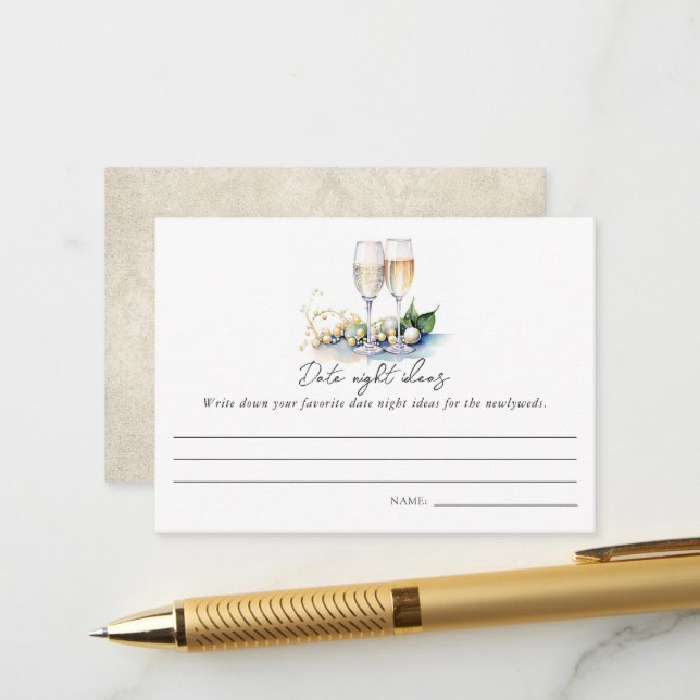 Pearls and Prosecco Bridal Shower Date Night Ideas Enclosure Card (Front/Back In Situ)