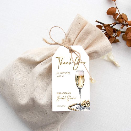 Pearls and prosecco bridal shower elegant favor gift tags