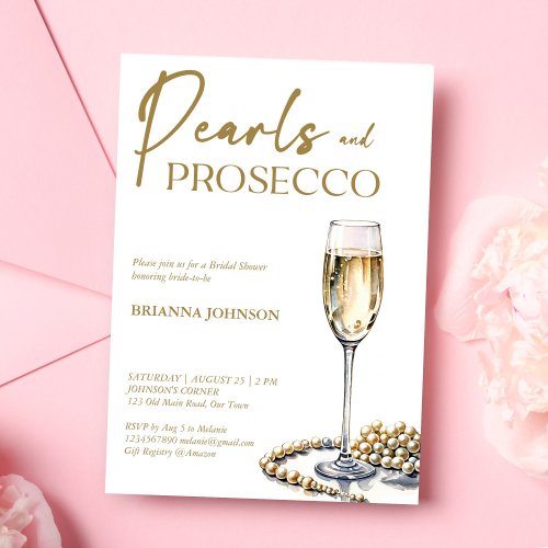 Pearls and prosecco bridal shower elegant invitation