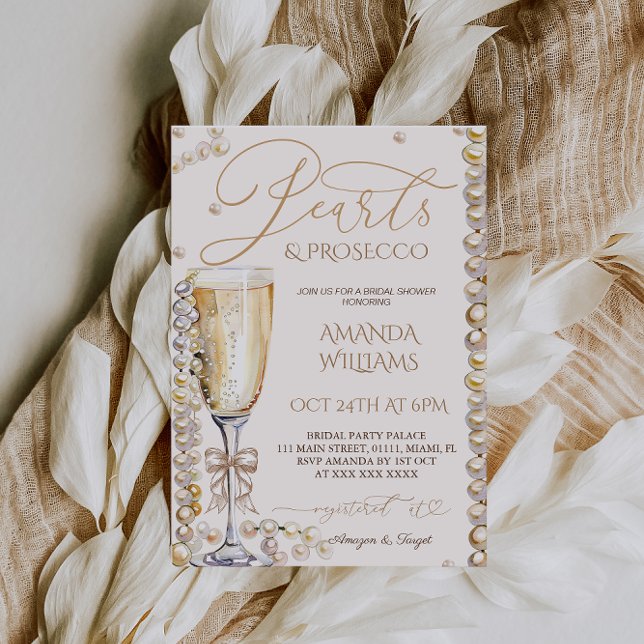 Pearls and Prosecco Bridal Shower Elegant  Invitation (Creator Uploaded)