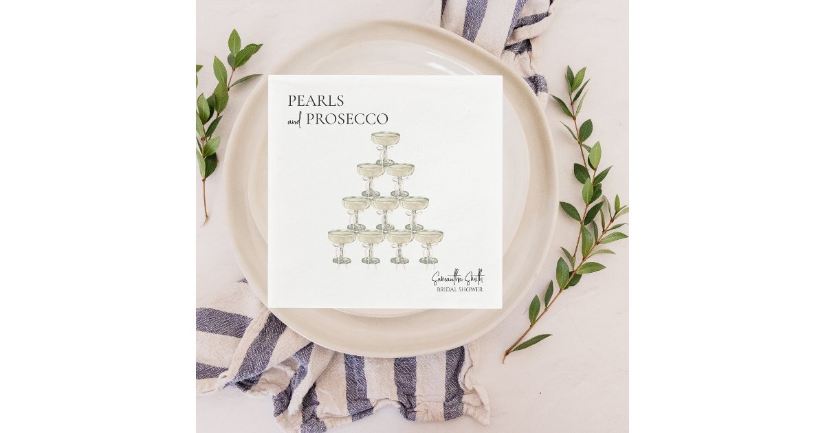 Pearls and Prosecco Bridal Shower Elegant Napkins | Zazzle