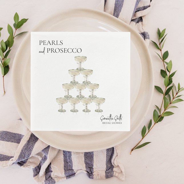 Pearls and Prosecco Bridal Shower Elegant Napkins (pearls & prosecco bridal shower napkins)