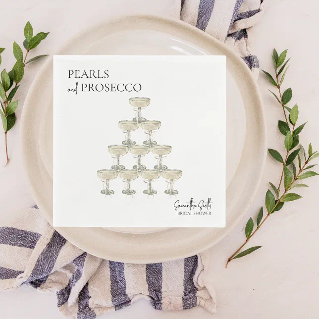 Pearls and Prosecco Bridal Shower Elegant Napkins | Zazzle