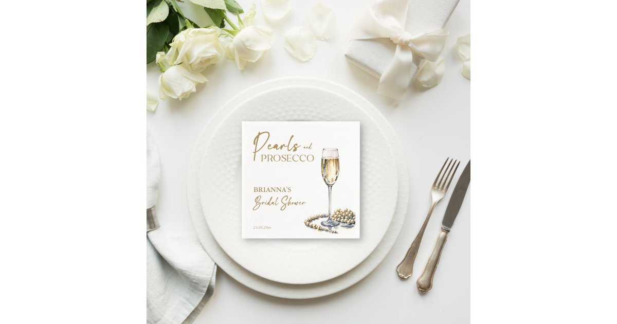 Pearls and prosecco bridal shower elegant printed napkins | Zazzle