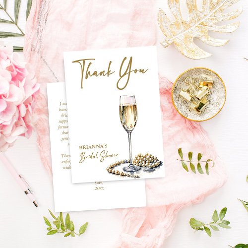 Pearls and prosecco bridal shower elegant printed thank you card