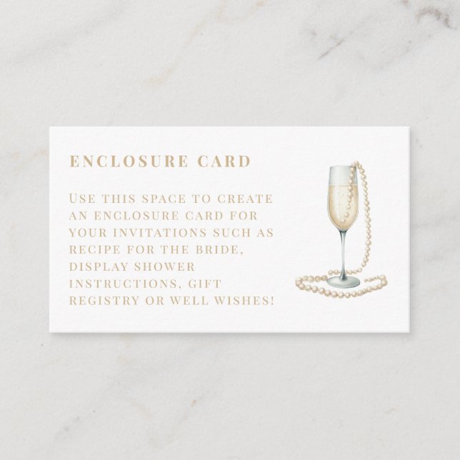 Pearls and Prosecco Bridal Shower Enclosure Card (Front)