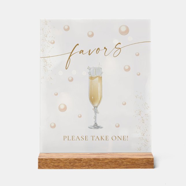 Pearls and Prosecco Bridal Shower Favors Acrylic Sign (Creator Uploaded)