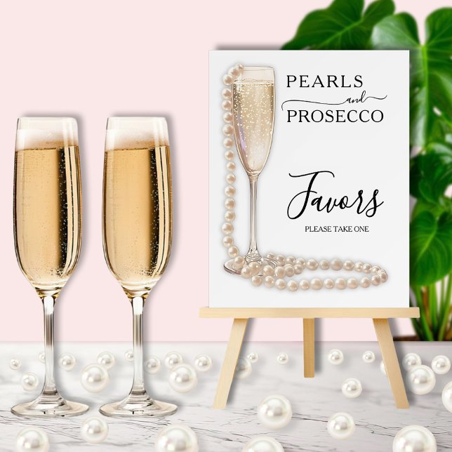 Pearls and Prosecco Bridal Shower Favors Foam Board (Pearls and Prosecco bridal shower Favors small foam board small tabletop sign 6" x 7.5" or larger)
