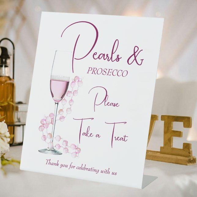 Pearls and Prosecco Bridal Shower Favors Pedestal Sign (Creator Uploaded)