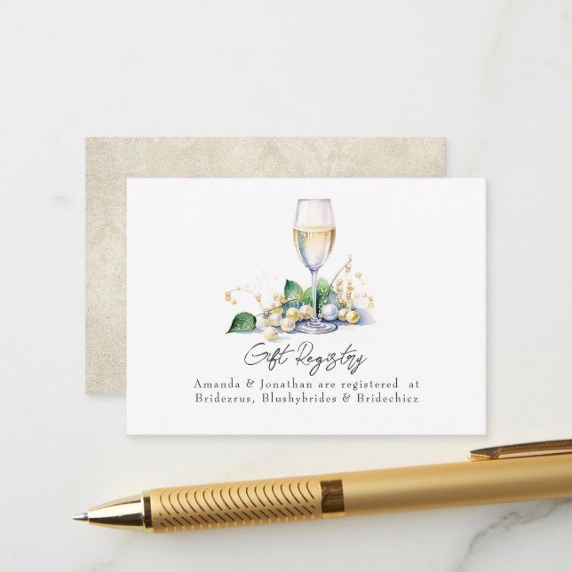 Pearls and Prosecco Bridal Shower Gift Registry Enclosure Card (Front/Back In Situ)