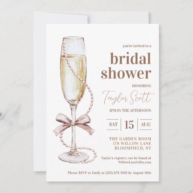 Pearls and Prosecco Bridal Shower Invitation (Front)