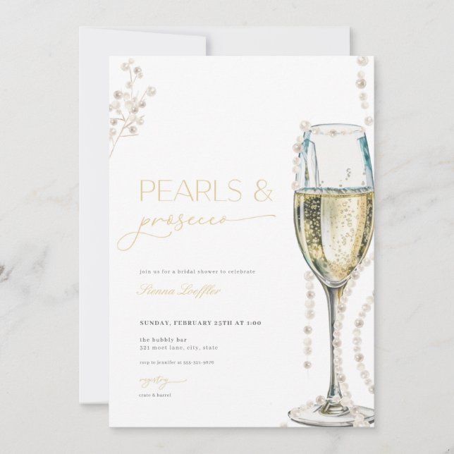 Pearls and Prosecco Bridal Shower Invitation  (Front)