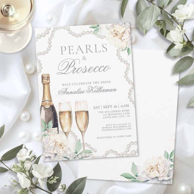 Pearls And Prosecco Bridal Shower Invitation (Pearls And Prosecco Bridal Shower Invitation)