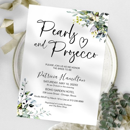 Pearls and Prosecco Bridal Shower  Invitation