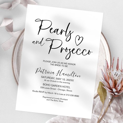 Pearls and Prosecco Bridal Shower  Invitation