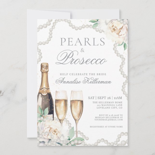 Pearls And Prosecco Bridal Shower Invitation (Front)