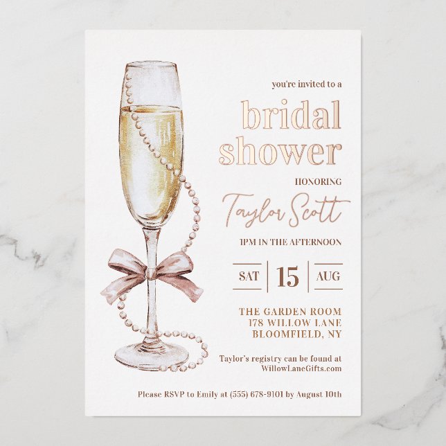 Pearls and Prosecco Bridal Shower Invitation Foil Invitation (Front)