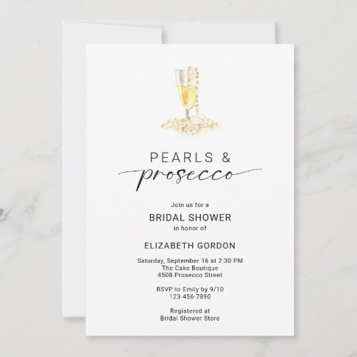 Pearls and Prosecco Bridal Shower Minimal Elegant  Invitation