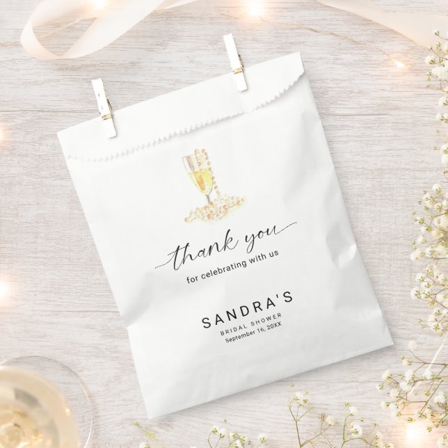 Pearls and Prosecco Bridal Shower Minimal Modern  Favor Bag (Clipped)