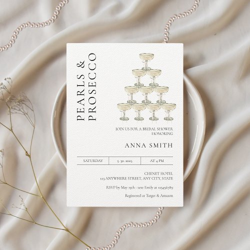 Pearls and Prosecco Bridal Shower Modern Minimal Invitation