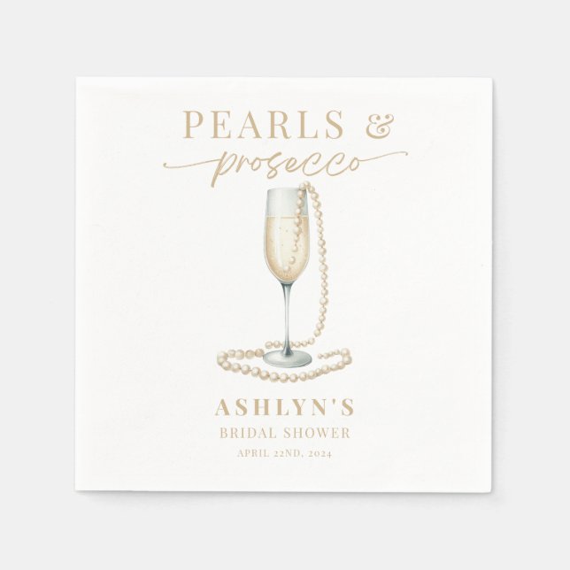 Pearls and Prosecco Bridal Shower Napkins (Front)