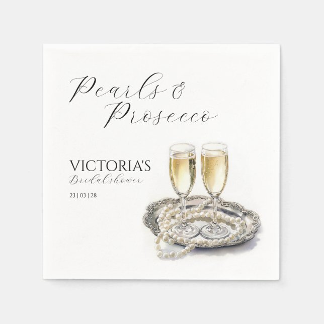Pearls and Prosecco Bridal Shower Napkins (Front)