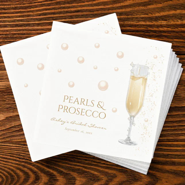 Pearls and Prosecco Bridal Shower Napkins | Zazzle