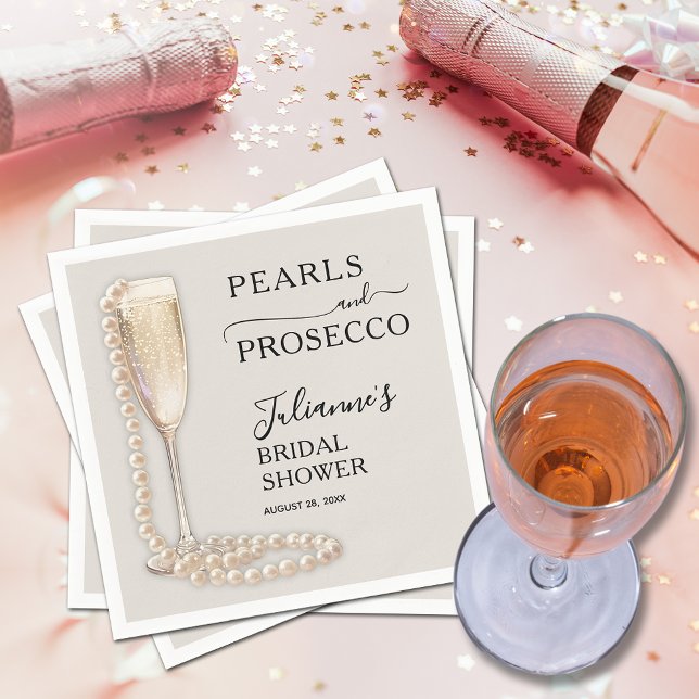 Pearls and Prosecco Bridal Shower Napkins (Pearls and Prosecco brunch and bubbly bridal shower napkins)