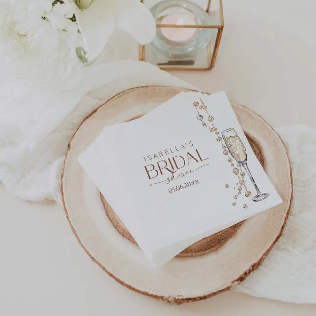 Pearls And Prosecco Bridal Shower Napkins | Zazzle