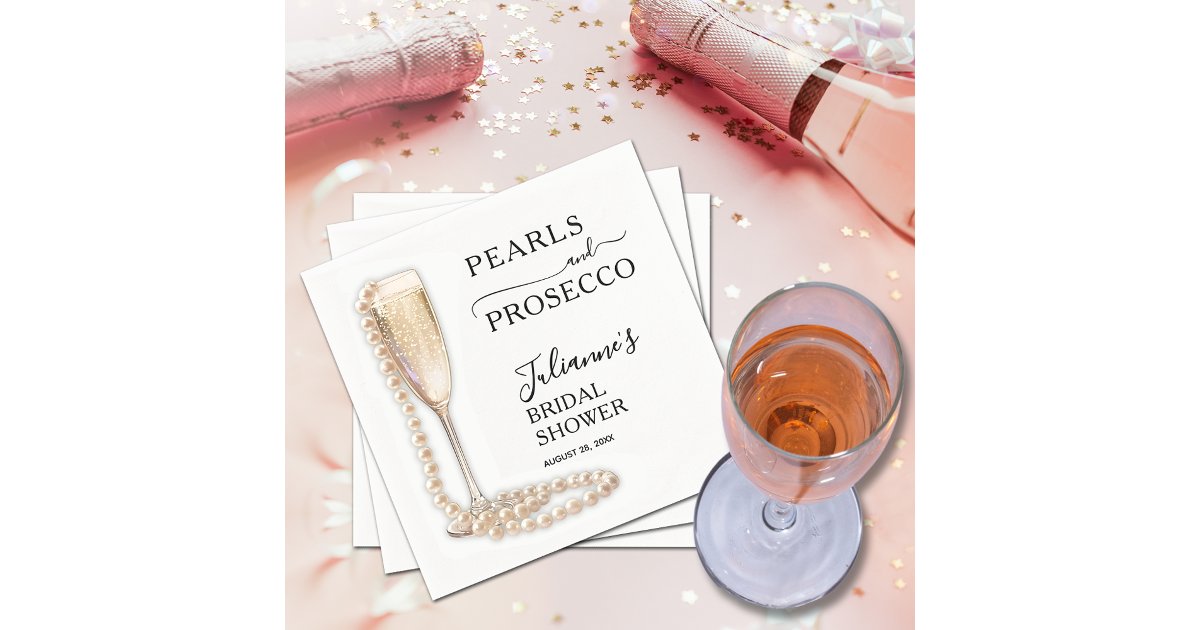 Pearls and Prosecco Bridal Shower Napkins | Zazzle