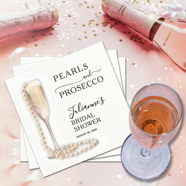 Pearls and Prosecco Bridal Shower Napkins | Zazzle