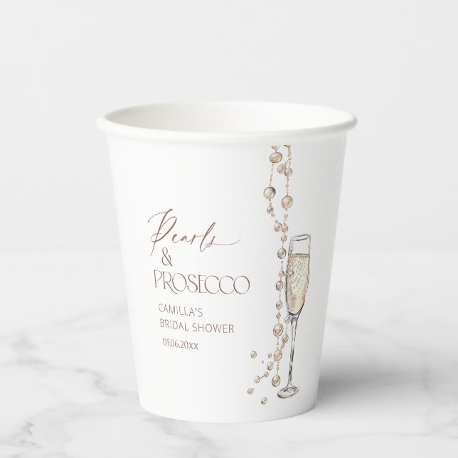 Pearls And Prosecco Bridal Shower Paper Cups (Front)