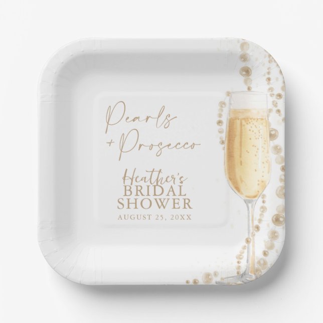 Pearls and Prosecco Bridal Shower  Paper Plates (Front)