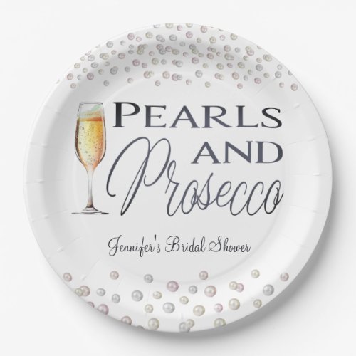 Pearls and Prosecco Bridal Shower Paper Plates