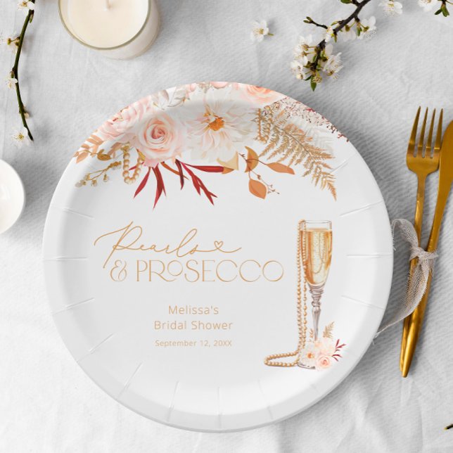 Pearls and Prosecco Bridal Shower Paper Plates (Creator Uploaded)