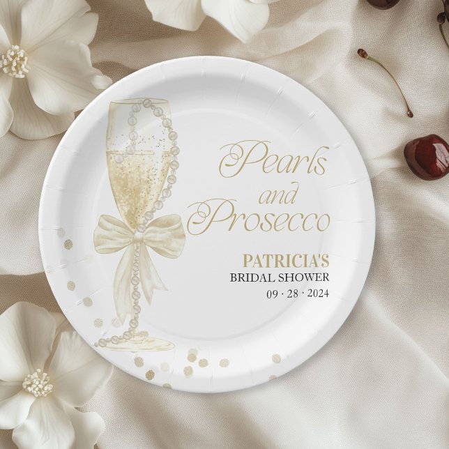 Pearls And Prosecco Bridal Shower Paper Plates (Creator Uploaded)