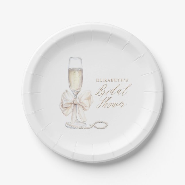 Pearls and Prosecco Bridal Shower  Paper Plates (Front)