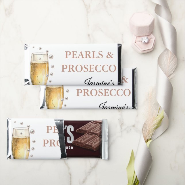 Pearls And Prosecco Bridal shower Party Hershey Bar Favors (Front)