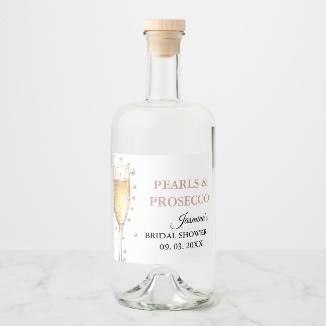 Pearls And Prosecco Bridal shower Party Liquor Bottle Label (Front)