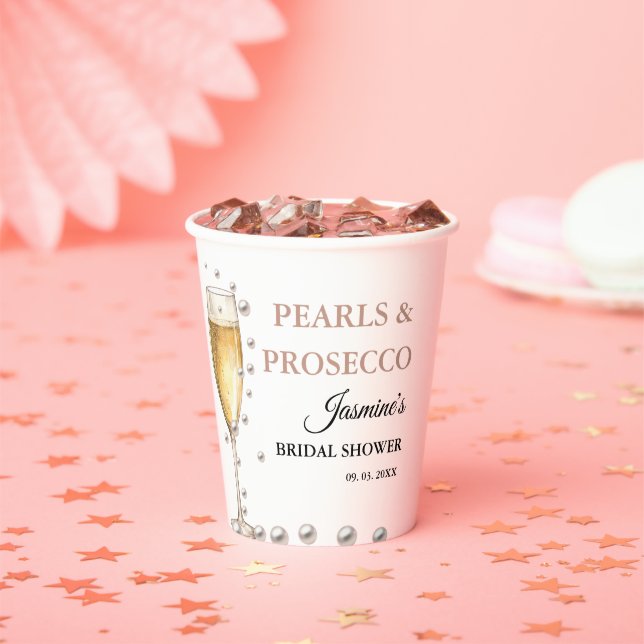 Pearls And Prosecco Bridal shower Party Paper Cups (Insitu)
