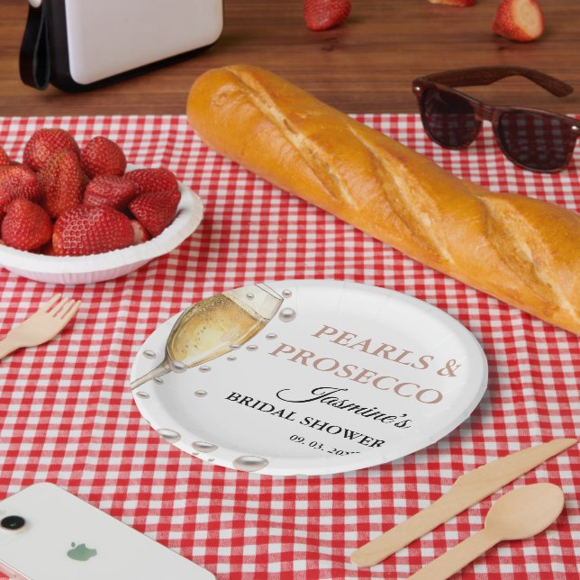 Pearls And Prosecco Bridal shower Party Paper Plates (Picnic)