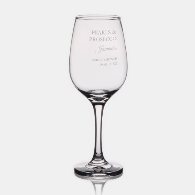 Pearls And Prosecco Bridal shower Party Wine Glass (Glassware)