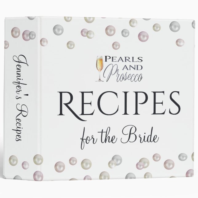 Pearls and Prosecco Bridal Shower Recipe 3 Ring Binder (Front/Spine)