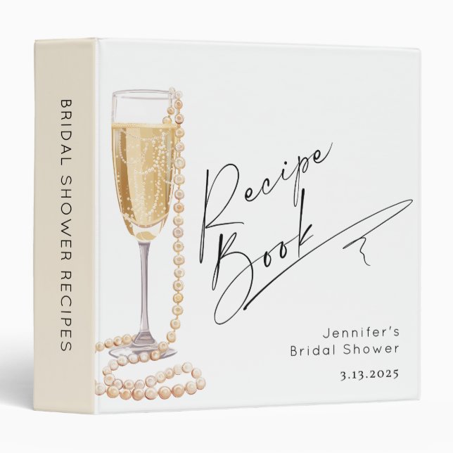 Pearls and Prosecco Bridal shower Recipe book 3 Ring Binder (Front/Spine)