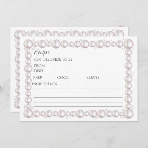 Pearls and prosecco bridal shower recipe card