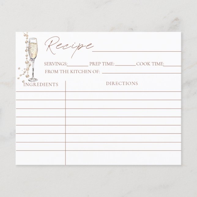 Pearls And Prosecco Bridal Shower Recipe Cards (Front)