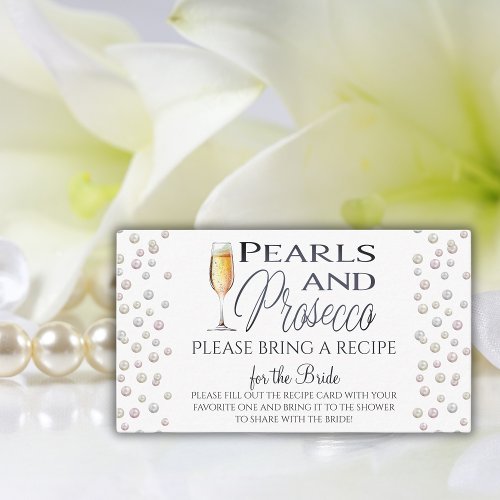 Pearls and Prosecco Bridal Shower Recipe Enclosure Card