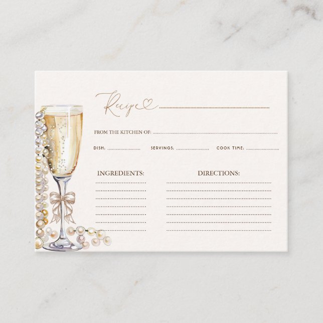 Pearls and Prosecco Bridal Shower Recipe  Enclosure Card (Front)