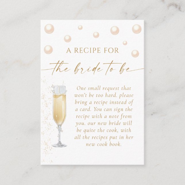 Pearls and Prosecco Bridal Shower Recipe Request  Enclosure Card (Front)