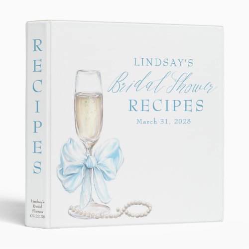 Pearls and Prosecco Bridal Shower Recipes 3 Ring Binder